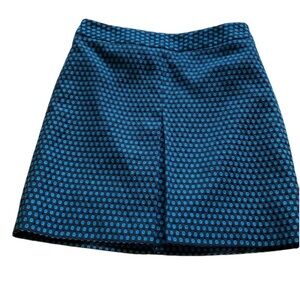 LOFT Blue and Black Geometric Patterned Lined Knee-Length A-Line Skirt. Size 2P.
